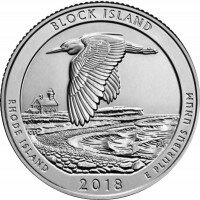 Национальное убежище дикой природы острова Блок - 25 центов - P - 2018 год - Национальные парки США Национальное убежище дикой природы острова Блок - 25 центов - P - 2018 год - Национальные парки США