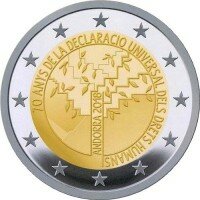 Андорра 2 евро 2018 год - 70-летие Всеобщей декларации прав человека Андорра 2 евро 2018 год - 70-летие Всеобщей декларации прав человека